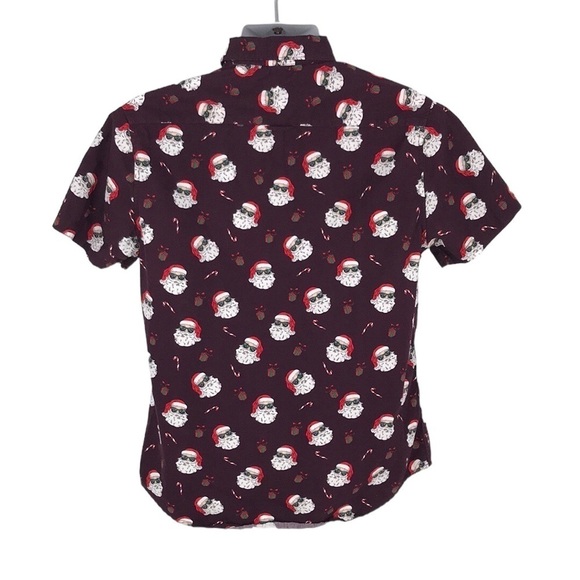 Denim & Flower Short Sleeve Santa Face Button Down Shirt Size M - Picture 7 of 7